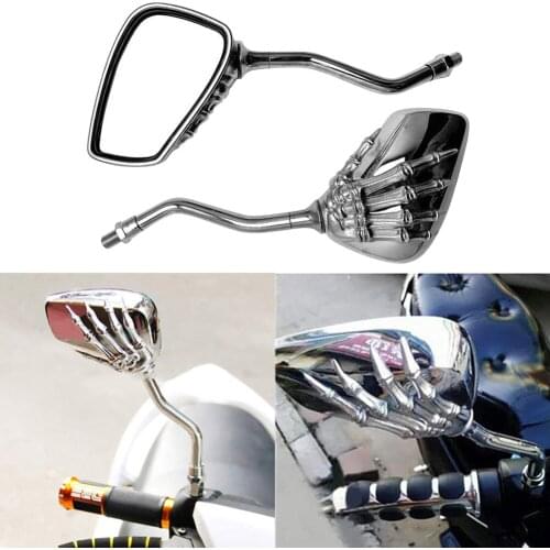 1 Pair Skeleton Hand Motorcycle Rearview Side Mirrors 10mm 8mm Thread Universal Black Silver Rear for Motorbike Accessories