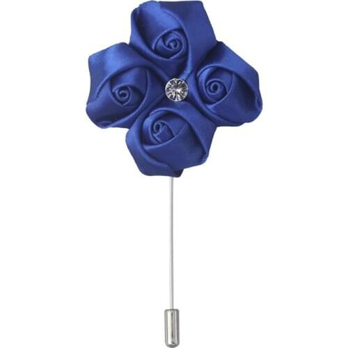 1Pcs High Quality Royal Blue Fabric Flower Rose Brooch Lapel Pin Men Classic Wedding Boutonniere Solid Colors Prom XH1375