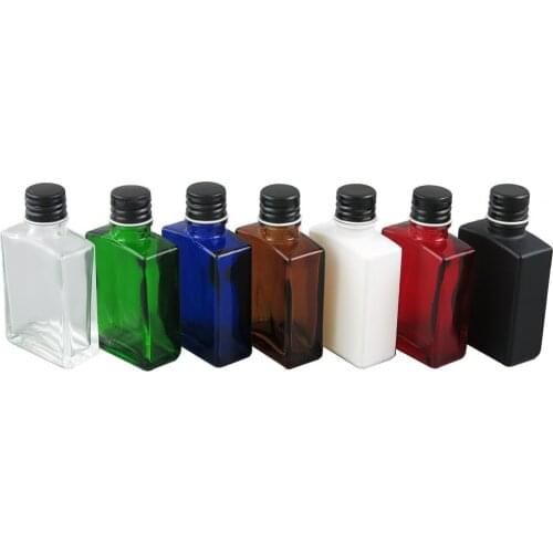 360pcs/lot 30ml Flat Square Glass Essential Oil Bottle With Aluminum Cap Clear Amber White Black Blue Refillable Bottle