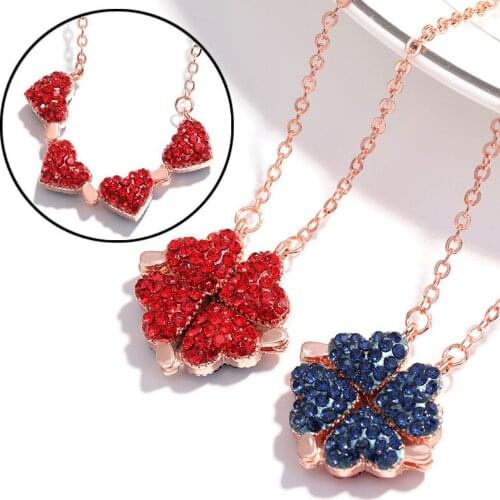 40 Pecs Fashion Women Girls Alloy Necklace Creative Red Blue Double Sided Four Heart Clover Pendant Clavicle Chain Necklaces