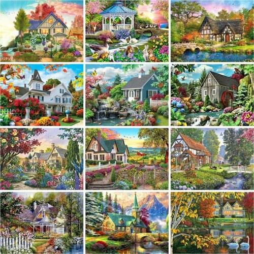 Yumeart 5D Diamond Painting House Cross Stitch Diamond Embroidery Garden Rhinestones Art Handwork Bead Picture Kits Home Decor