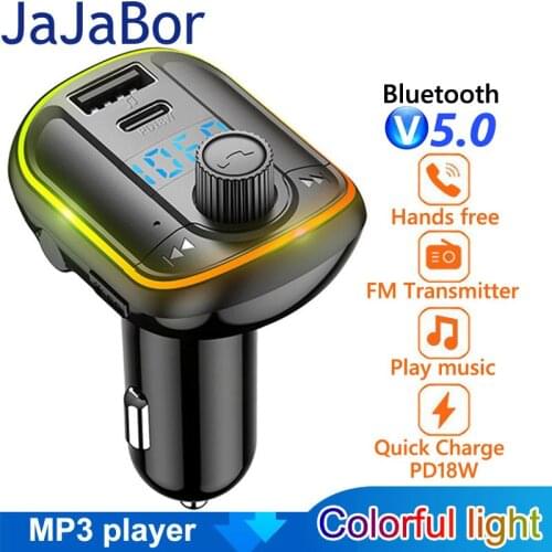JaJaBor Bluetooth Car Kit Handsfree Wireless FM Transmitter AUX Audio Stereo Playback Car MP3 Player with PD18W Quick Charge