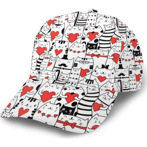 CINESSD Black White Cats Holding Hearts Baseball Cap Fashion Men Hat Cap Summer Dad Hat Male Sports Hat