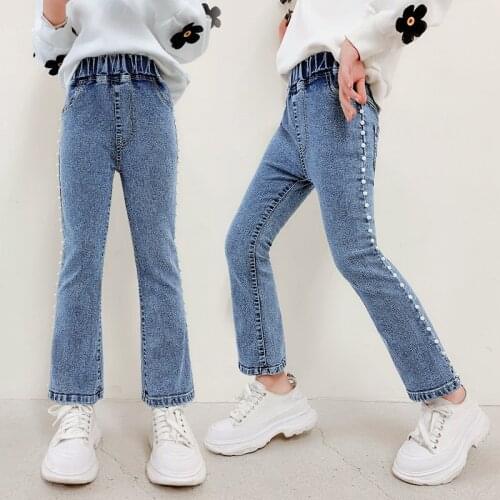 Girls Jeans Spring Autumn Denim Kids Pants for Girls Pearl Side Design Trousers Children Flare Pants 4 5 6 7 8 9 10 11 12 13Year