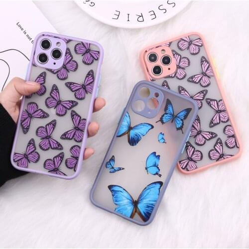 Hot Sale Butterfly Phone Case For iPhone 12 11 Pro Max 7 8 Plus X Xs Max XR Cover Matte Luxury Plastic Cases for iPhone SE 2020