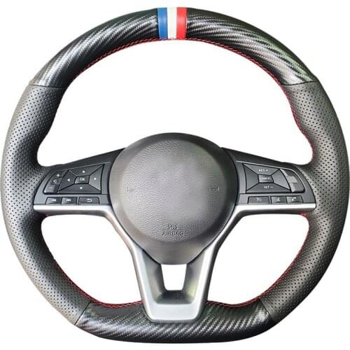 Carbon Fiber Black Leather Steering Wheel Cover for Nissan Kicks X-TRAIL 2017-2019 March Rogue Qashqai 2017-2019 Sere