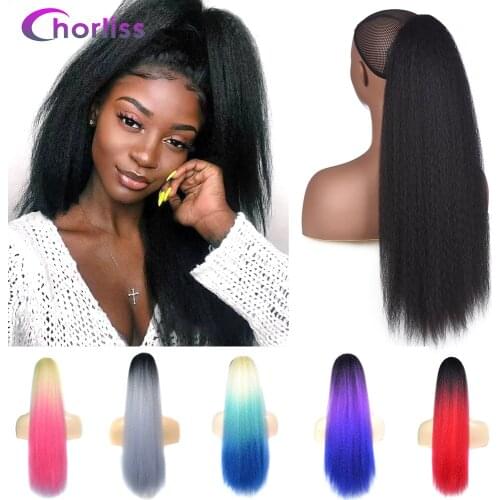 Chorliss Long Yaki Synthetic Ponytail Hair Extensions Soft Straight Afro Heat Resistant Hair Pieces For Black Women 22 Inches