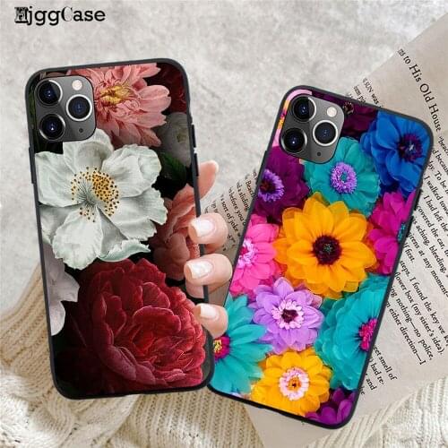 Colorful Flowers Phone Case For iphone 11 12 Mini Pro Max Soft Silicone Floral Black Back Cover For iphone 6 7 8 Plus X XR XS SE