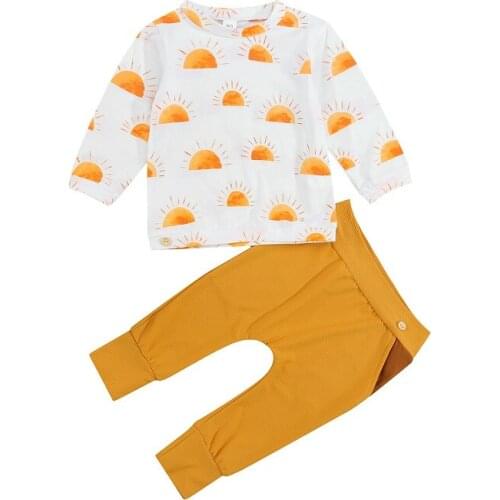 1-6Y Toddler Kids Baby Boy Girl Long Sleeve Sun Print Pullover Sweatshirt Tops Long Pant 2PCS Autumn Clothes Set