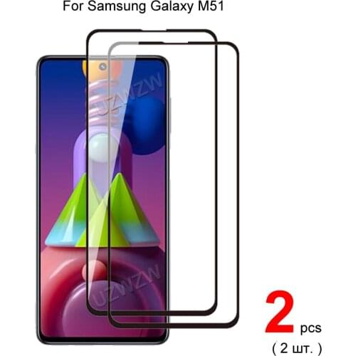 2pcs Glasses For Samsung Galaxy M51 Full Cover Screen Protector Protective Tempered Glass Guard