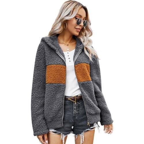 Elegant Faux Fur Coat Women Autumn Winter Warm Soft Zipper Hooded Fur Jacket Female Plush Overcoat Pocket Casual Teddy Outwear