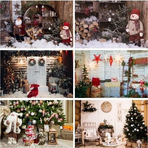 Photo Backdrops Christmas Santa Clause Snowman Wood Shelf Gift Snow Rural Yard Photographic Background Photocall Photo Studio