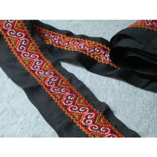 Miao cross stitch crochet cotton fabric lace trim 5cm dress collar ribbon tape webbing ethnic tribal nepal thai india boho DIY