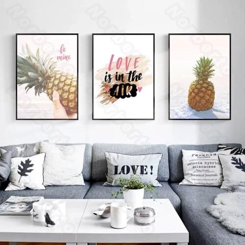 Nordic Style Canvas Painting Pineapple Pictures Quota Love Is In The Air Poster and Print for Living Room Bedroom Wall Decoratio