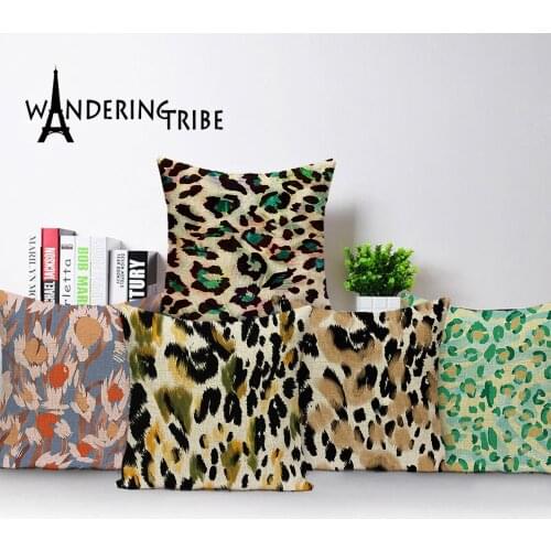 Leopard Tropical Cushion Cover Farmhouse Decoration Pillows Case Linen Cushions Covers Sofa Pillow Cases Cute Cat Kissen Cojines