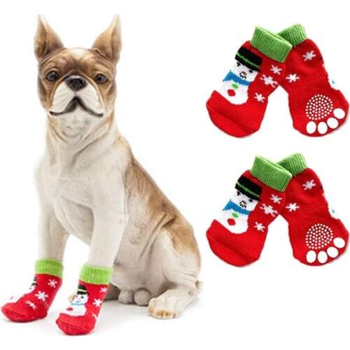 Small Dog Socks 4 Pack/Set Anti-Slip Indoor Soft Dog Socks for Hardwood Floors Traction Control Xmas Gifts for Puppy Cats