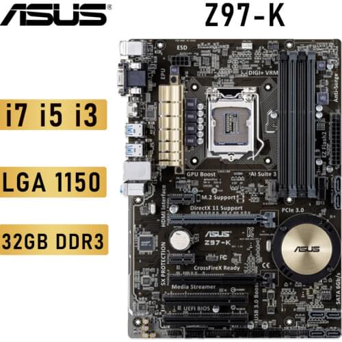 LGA 1150 Asus Z97-K R2.0 Motehrboard DDDR3 PCI-E 3.0 M.2 i7 i5 i3 SATA3 Desktop Intel Z97 Placa-Mãe 1150 CrossFireX Used