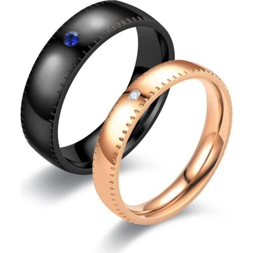 Meetvii Trendy Stainless Steel Rose Black Lover Rings for Women Men Couple CZ Crystal Rings Luxury Brand Jewelry Wedding Gift