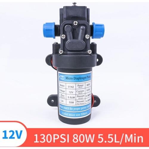 DC 12V 130PIS 80W 5.5L / Min High Quality Small Safety High Pressure Miniature diaphragm Self-priming Pump For Liquid Filling