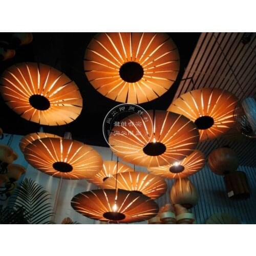 Fashion Led Handmade Veneer Pendant Light Bamboo Living Room Lights Restaurant Lamp S pendant lights