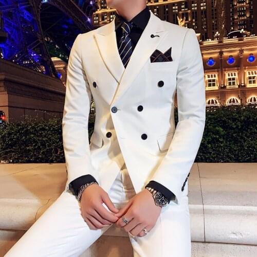 Mens Double Breasted Wedding Groom Blazer Coat Pants Slim Dress Formal 2PCS Suits X2