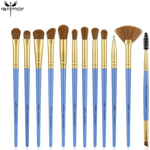 Anmor 12Pcs Makeup Brush Set Soft Synthetic Make Up Brushes For Eyeshadow Blending Shader Highlighter Cosmetics Tool Kit