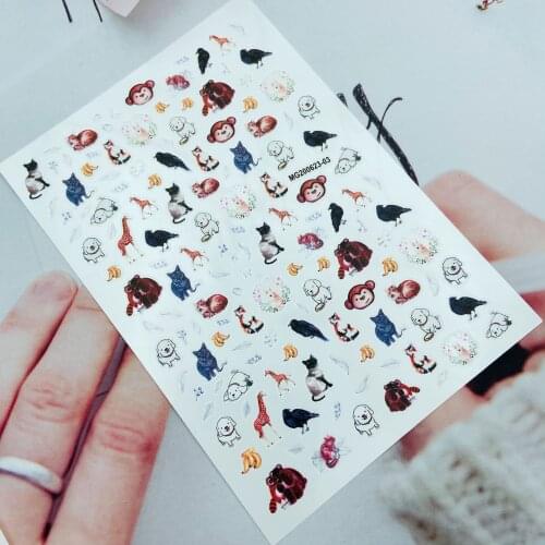 DIY Back Glue Adhesive Embossment Nail Stickers Cats & Dogs Dry Nail Decals Manicure Nail Art Women Girls Nail Decorations Gifts