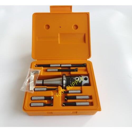 NT40/ISO40 taper, F1-12 50mm boring head with ISO40 shank and 9pcs 12mm boring bars, boring head set