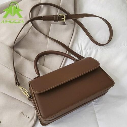 Pure Color Women Small Handbag Fashion 2021 New Flip Small Square Bags Quality Leather Womens Designer Shoulder Messenger Bag