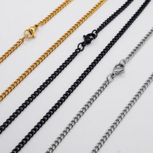 Wholesale Jewelry -- 60 cm x 3 mm 316L Titanium steel Gold Figaro Necklaces for Men No Fade Gold / White