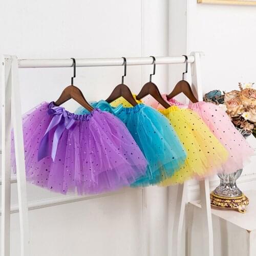 （2Y-11Y）Kids Girls Skirt Party Dance Ballet Costume Splice Star printing Sequin Tulle Skirt+Bow Hairpin set юбка для девочки 50