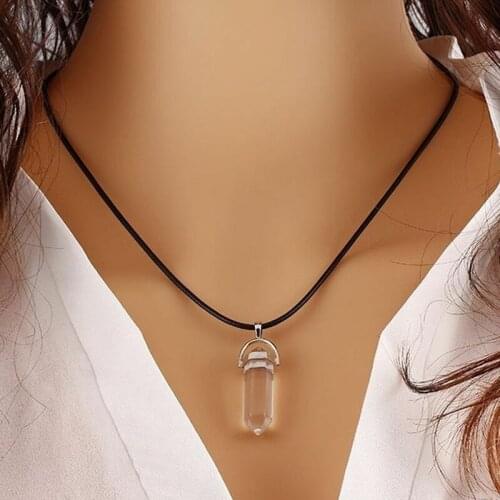 Natural Stone Healing Pendant Pointed Hexagon Column White Pink Purple Crystal Pillar Pendants Necklaces for Women Men necklace