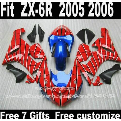 Plastic Fairing Kit For Kawasaki ZX6R 2005 2006 ZX-6R 05 06 Ninja 636 Blue Red Black Fairings Bodywork Set XX41