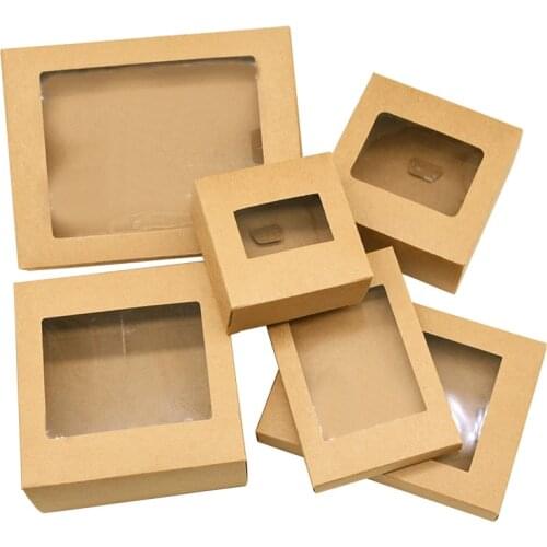6pcs/lot Blank Kraft Paper Box White Black Gift Box with Window Wedding Birthday Party DIY Candy Cookie Gift Packaging Supplies