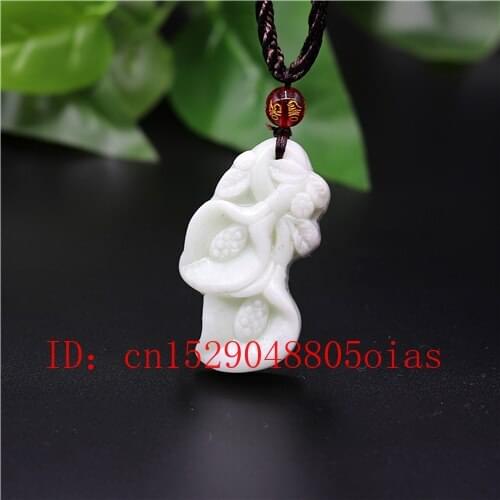 Natural White Chinese Jade Magnolia Flower Pendant Necklace Charm Jewellery Carved Amulet Fashion Accessories Gifts for Women