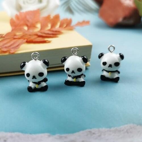 10 Black and White Panda Bear Enameled Charm Wildlife Animal Jewelry Making Pendant Accessories Asian CHINESE PANDA 15*20mm