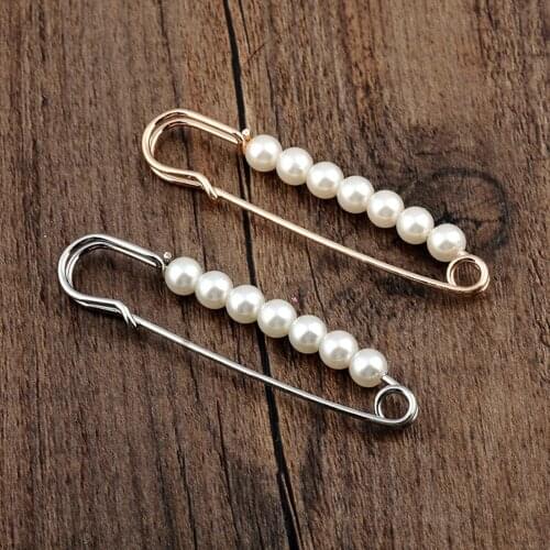Korean Simple Simulated Pearl Brooches for Women Accessories Big Beads Safety Piercing Cardigan Scarf Pins Clips Costume Jewelry