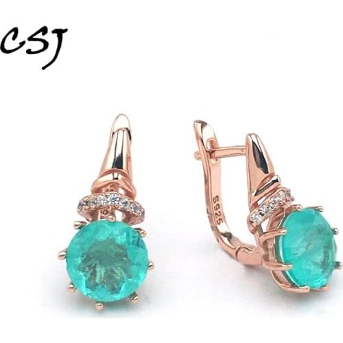CSJ Paraiba Tourmaline Earrings Solid 925 Sterling Silver Gemstone for Women Elegant Fine Jewelry Party Wedding Gift Free Ship