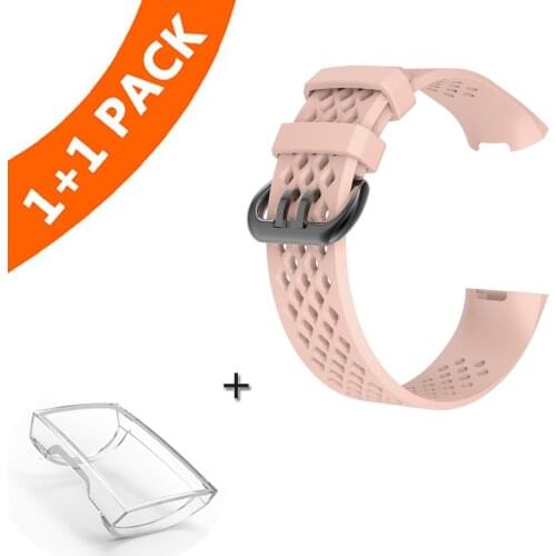 Wrist Strap For Fitbit Charge 3 Band Silicone Replacement Band For Fitbit Charge 3 With TPU Case Protective For Fitbit Charge 3