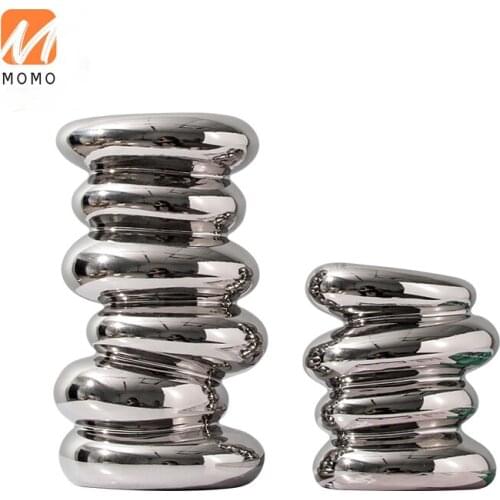 Nordic Light Luxury Ins Style Pebble Creative Strange Shape Silver Flower Hydroponic Dried Flower Vase Model Room Decoration TZ