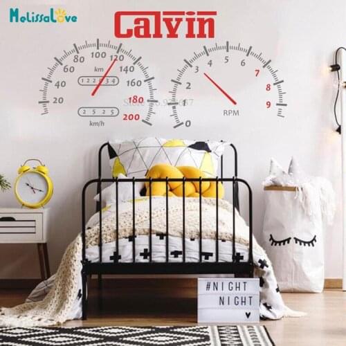 Speedometer Personalized Decal Custom Name Boy‘s Room Mural Removable Vinyl Wall Stickers BA930