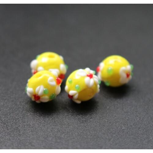10Pcs/Lot 11mm*9mm Lampwork Flower Glass beads Yellow Color with Outer White flower Fashion beads for jewelry making