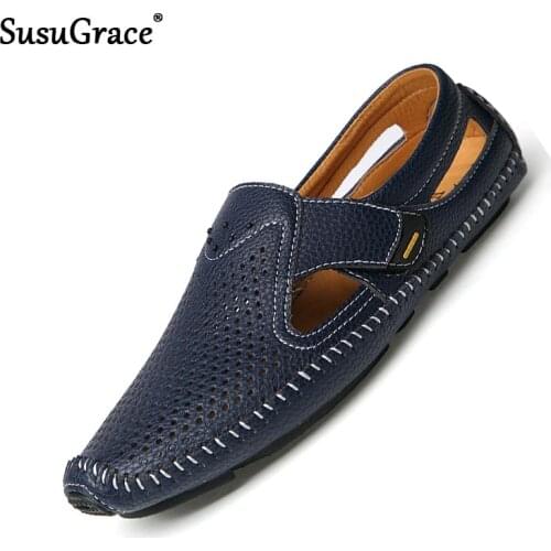 Susugrace Casual Men Loafers Luxury Outdoor Hollow Male Loafers for Summer Fashion Flats Driving Men Shoes Breathable Light