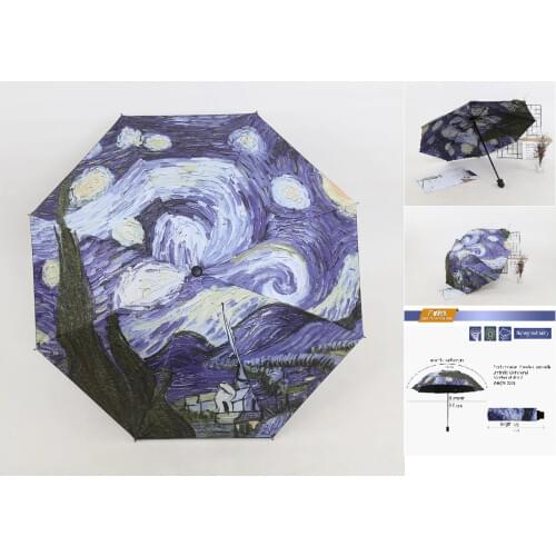 VanGoghOil Painting Sun Umbrella Black Glue UV Protection Sun Umbrella Womens Outdoor Three-fold Sun Umbrella designer umbrella