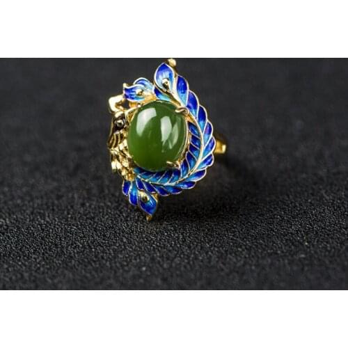 Vintage Thai Silver Cloisonne Ring Enamel Craft Inlaid S925 Sterling Silver Gemstone Ring Ethnic Open Ended Ring