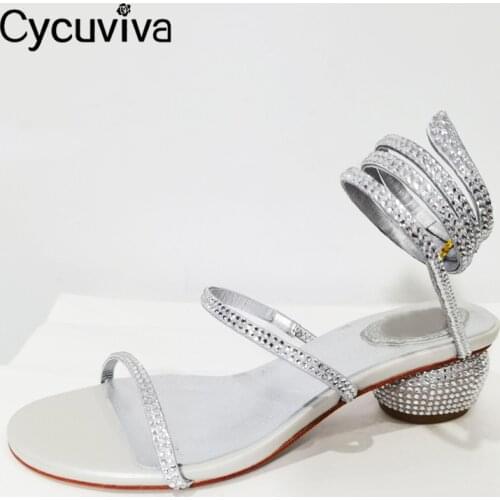 New Diamond Women Sandals Block Heels Snake Warp Mules Crystal Brand Shoes Woman Summer Slides Runway High Heel Sandlias Mujer