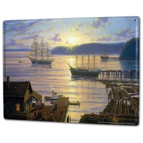 Tin Sign XXL Travel Wanderlust harbor sunset
