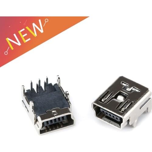 10Pcs/lot Mini USB Type B 5-Pin Female Socket Right Angle DIP Jack Connector 90 Degree Bend Pin