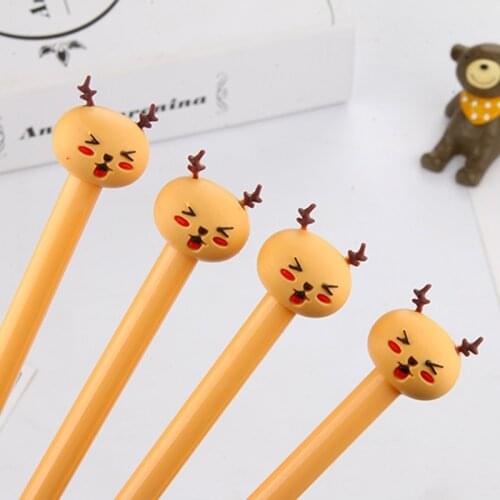 20 PCs cartoon new cartoon creative elk neutral pen cute animal head black waterborne signature pen stationery