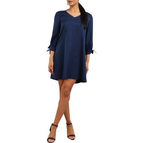 2021 Women Fashion Summer Casual Loose Dress 3/4 Short Sleeve High Quality Solid Color Vestidos V Neck Mini Party Lady Dress D30